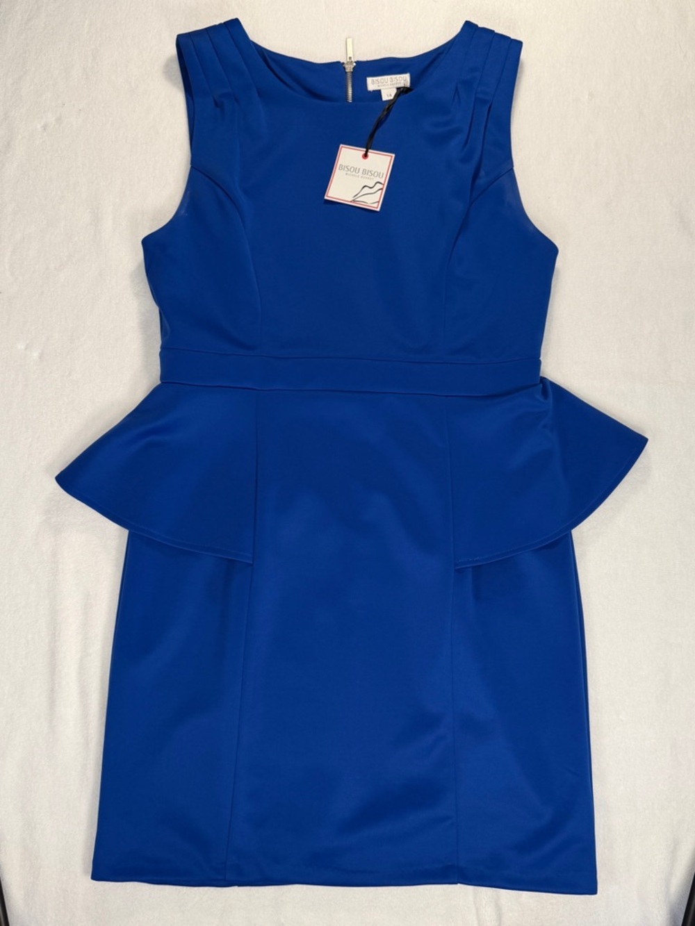 Bisou Bisou Blue Peplum Sheath Dress NWT Sleeveless Cocktail Size 14
